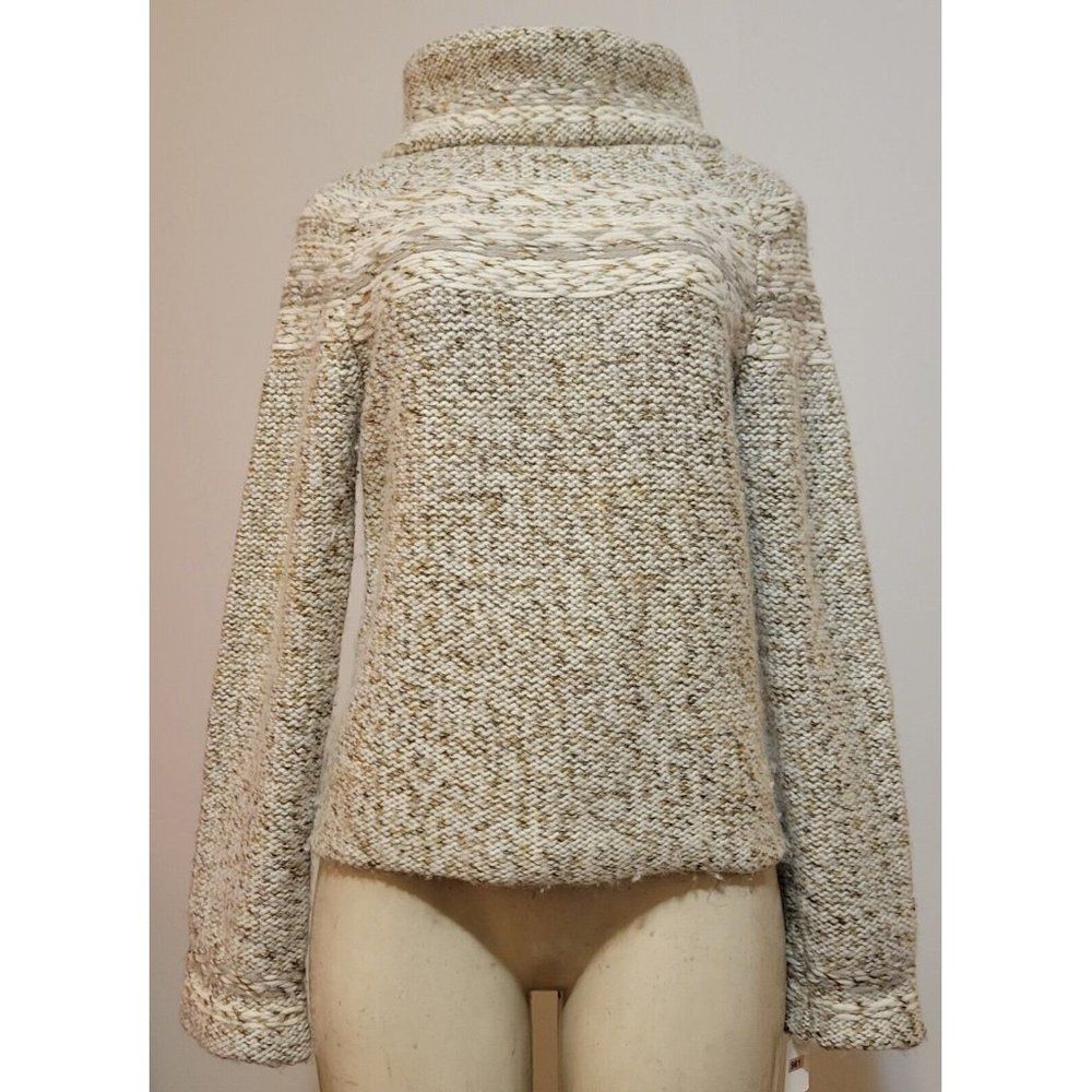 GAP WOMEN'S BEIGE HIGH NECK WOOL /ANGORA MIX HAND KNIT SWEATER SIZE M # 961
